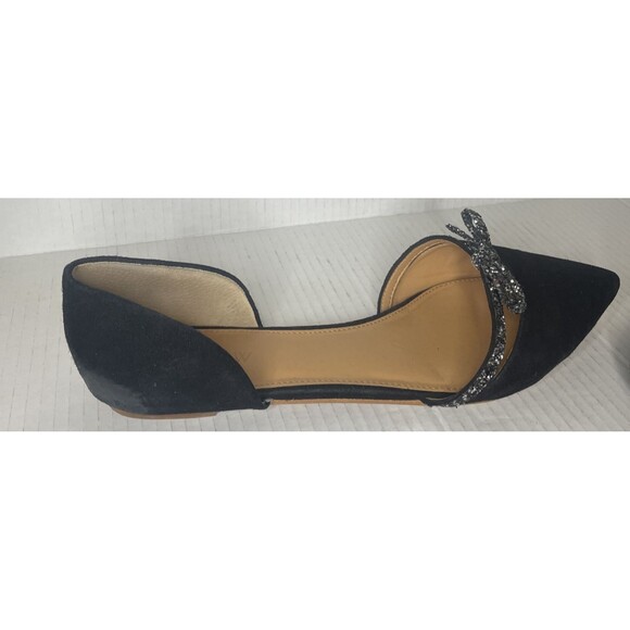 J. Crew Flats 12 Black D'Orsay Suede Glitter Bow Pointed Toe Career Classy Chic - Picture 10 of 16